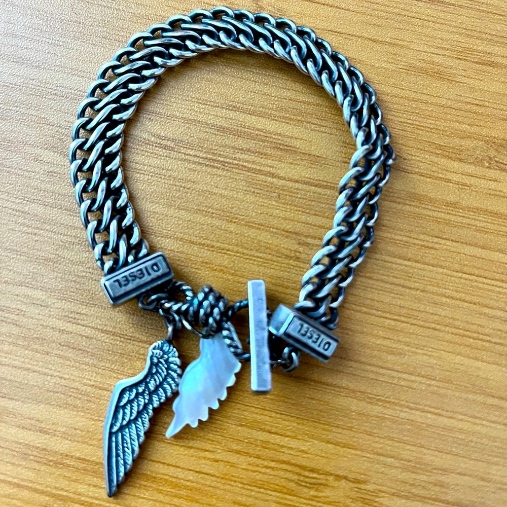 Vintage Diesel Link Bracelet with angel wings.